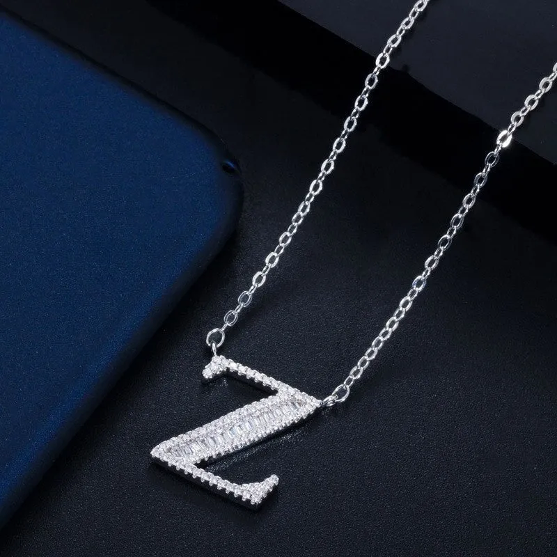 Shimmering Zircon Encrusted Personalized A-Z Initial Letter Pendant Necklaces