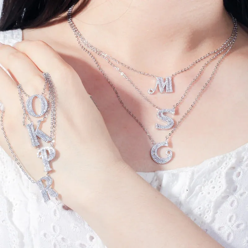 Shimmering Zircon Encrusted Personalized A-Z Initial Letter Pendant Necklaces