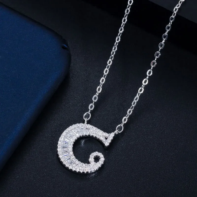 Shimmering Zircon Encrusted Personalized A-Z Initial Letter Pendant Necklaces