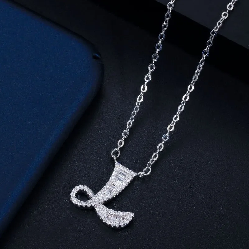 Shimmering Zircon Encrusted Personalized A-Z Initial Letter Pendant Necklaces