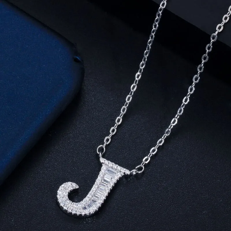 Shimmering Zircon Encrusted Personalized A-Z Initial Letter Pendant Necklaces