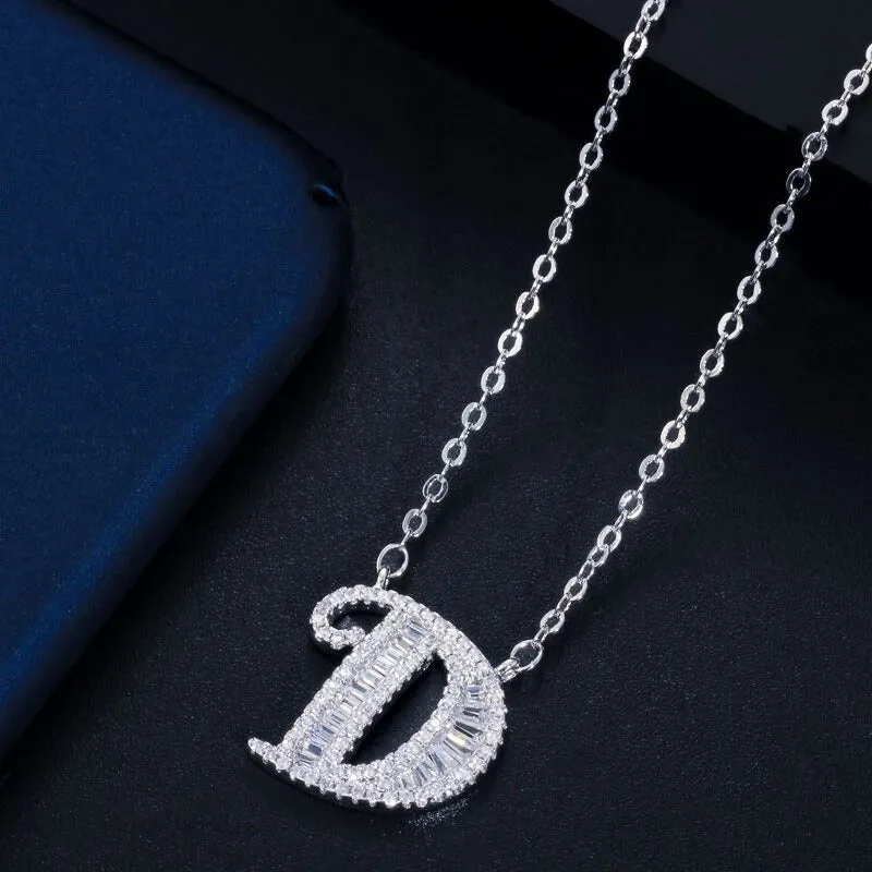 Shimmering Zircon Encrusted Personalized A-Z Initial Letter Pendant Necklaces