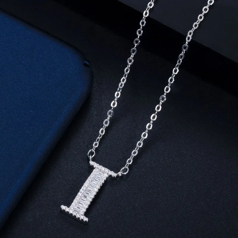 Shimmering Zircon Encrusted Personalized A-Z Initial Letter Pendant Necklaces