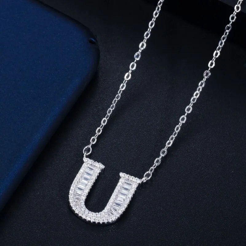 Shimmering Zircon Encrusted Personalized A-Z Initial Letter Pendant Necklaces