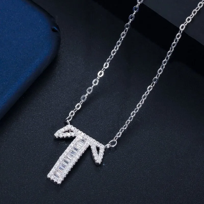 Shimmering Zircon Encrusted Personalized A-Z Initial Letter Pendant Necklaces