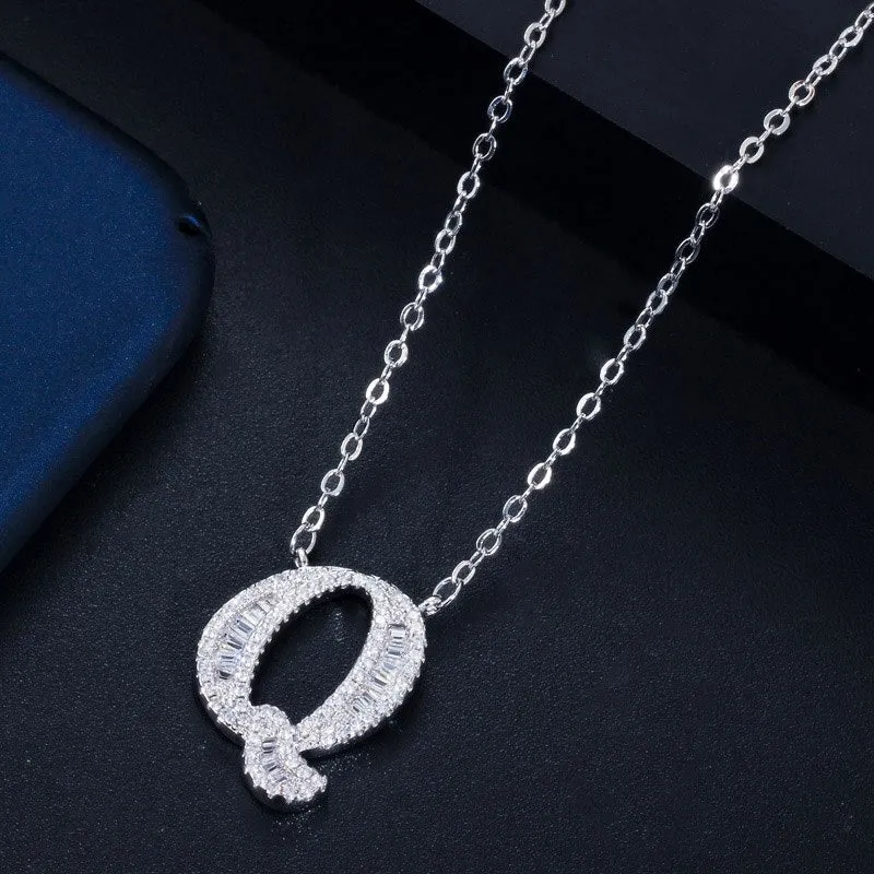 Shimmering Zircon Encrusted Personalized A-Z Initial Letter Pendant Necklaces