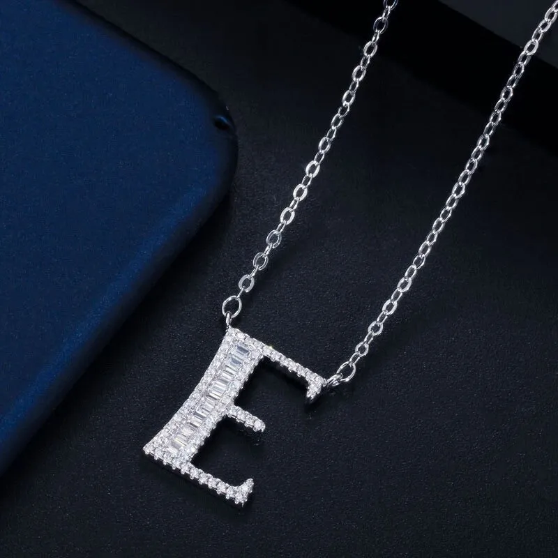 Shimmering Zircon Encrusted Personalized A-Z Initial Letter Pendant Necklaces