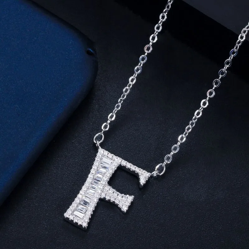 Shimmering Zircon Encrusted Personalized A-Z Initial Letter Pendant Necklaces