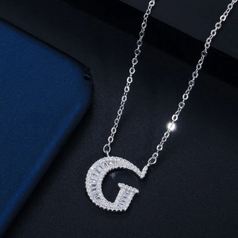 Shimmering Zircon Encrusted Personalized A-Z Initial Letter Pendant Necklaces