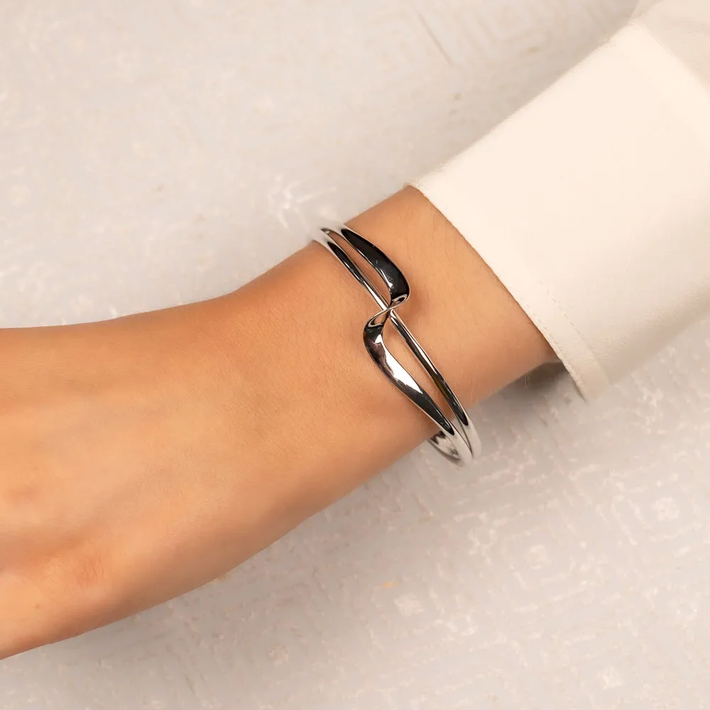 Silver Double Twist Cuff Bangle