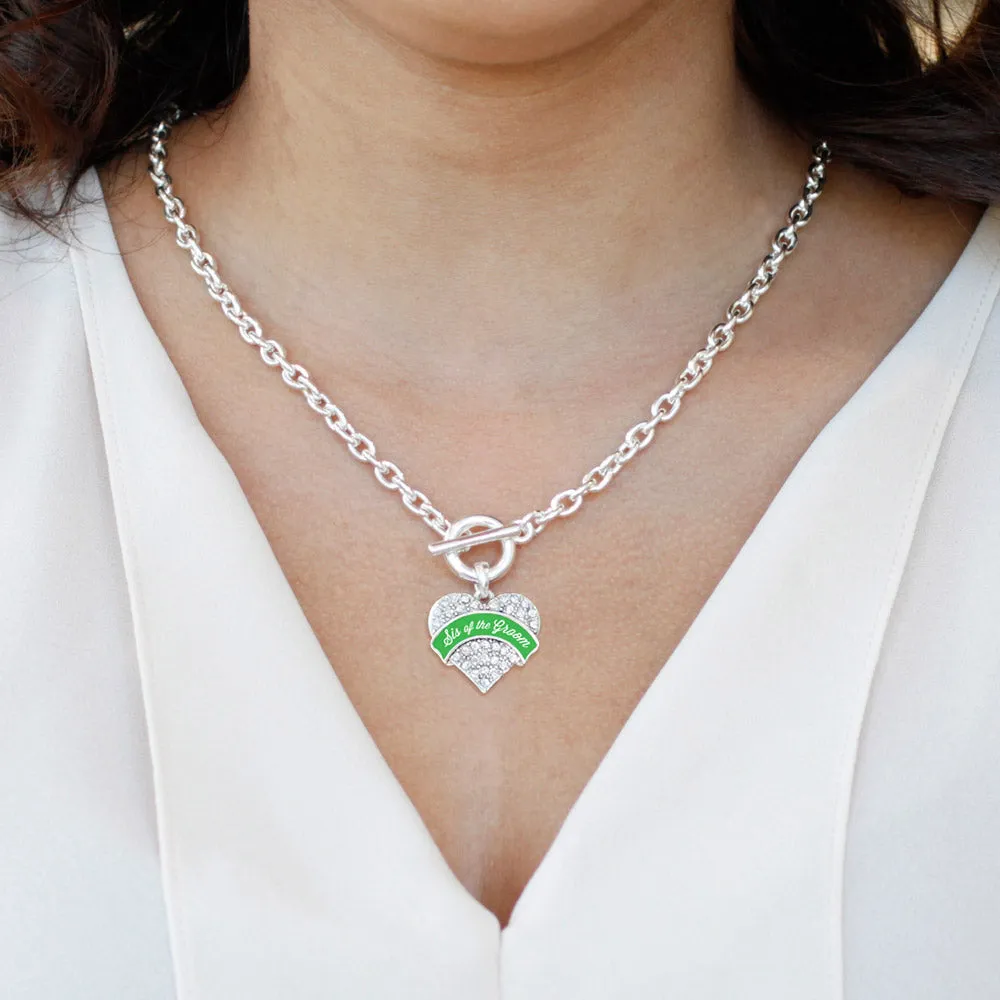 Silver Emerald Green Sis of the Groom Pave Heart Charm Toggle Necklace