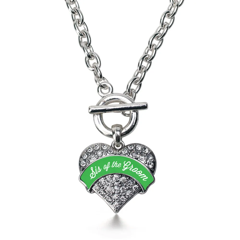 Silver Emerald Green Sis of the Groom Pave Heart Charm Toggle Necklace