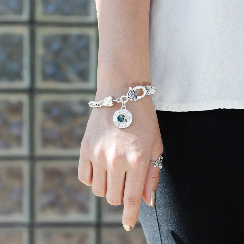 Silver Grey and Turquoise Team Helmet Circle Charm Braided Bracelet