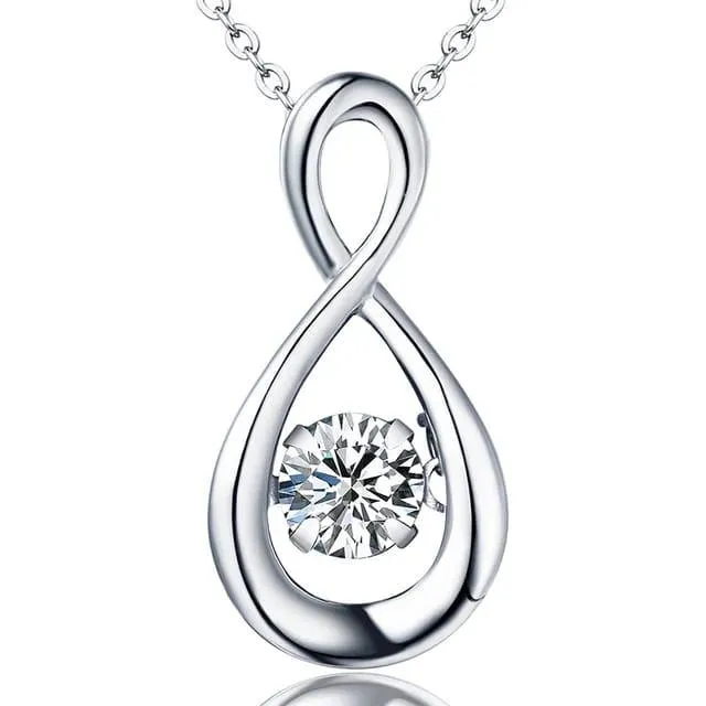 Silver necklace with dancing diamond necklace and moissanite