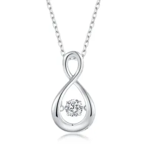 Silver necklace with dancing diamond necklace and moissanite