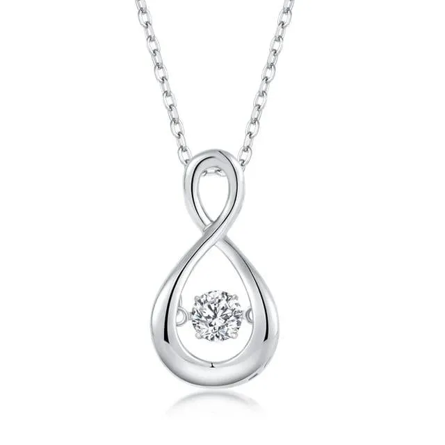 Silver necklace with dancing diamond necklace and moissanite