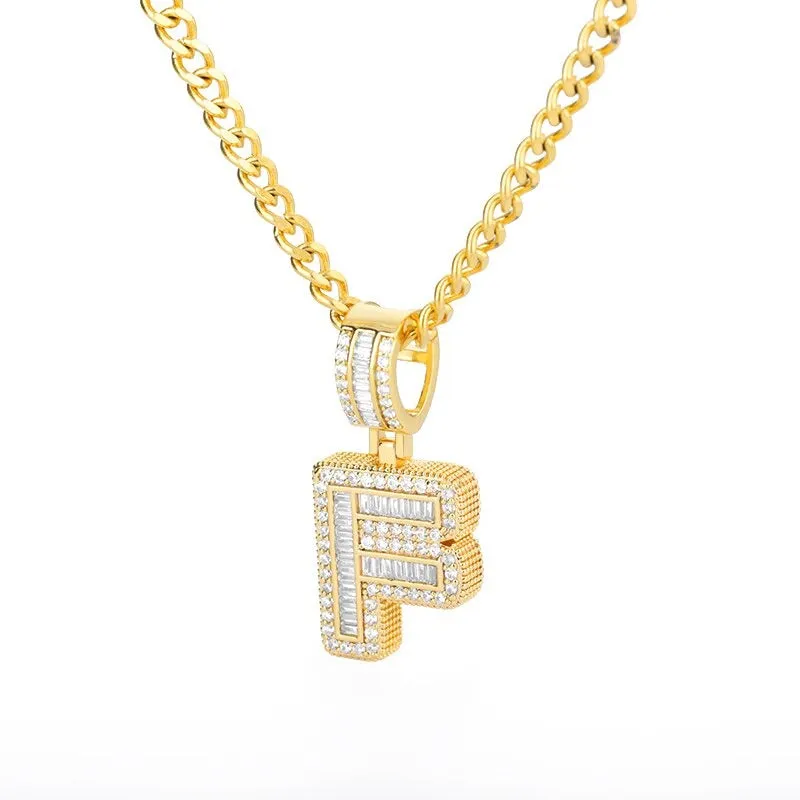 Silver Plated Zircon Bejeweled A-Z Initial Letter Pendant Necklaces