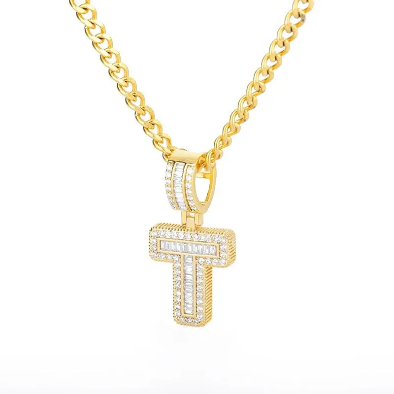 Silver Plated Zircon Bejeweled A-Z Initial Letter Pendant Necklaces