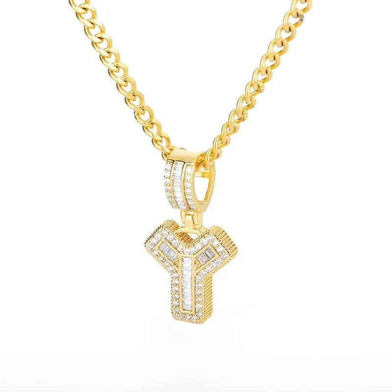 Silver Plated Zircon Bejeweled A-Z Initial Letter Pendant Necklaces