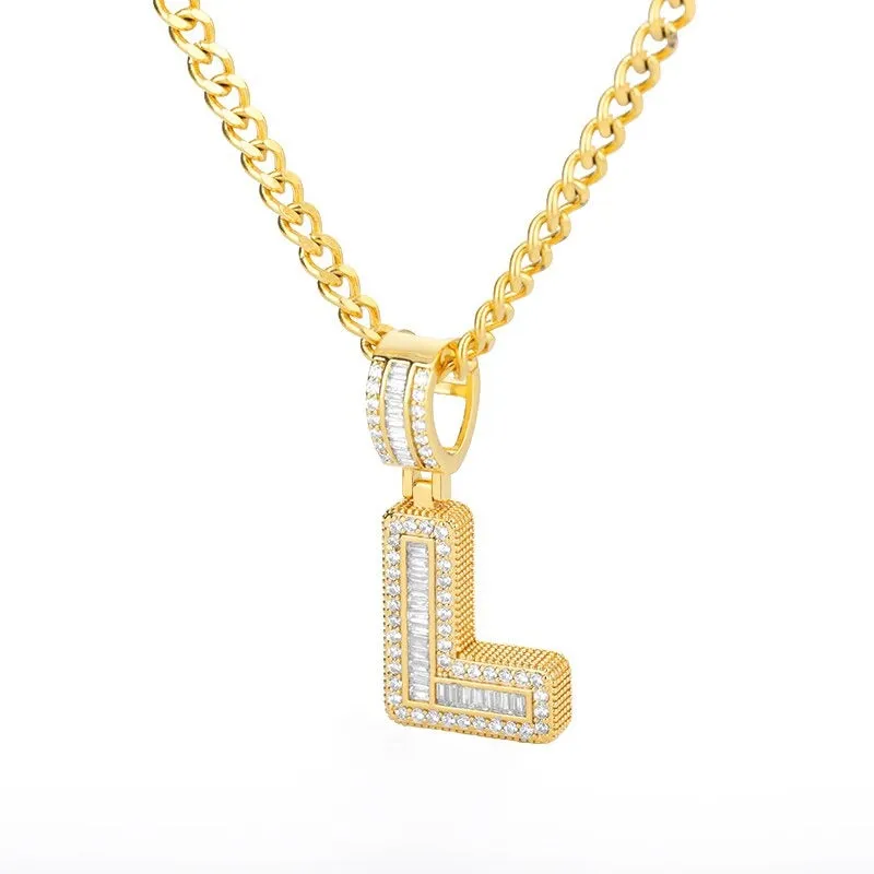Silver Plated Zircon Bejeweled A-Z Initial Letter Pendant Necklaces