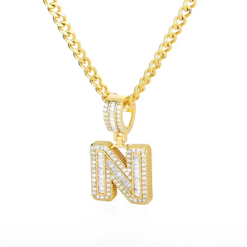 Silver Plated Zircon Bejeweled A-Z Initial Letter Pendant Necklaces