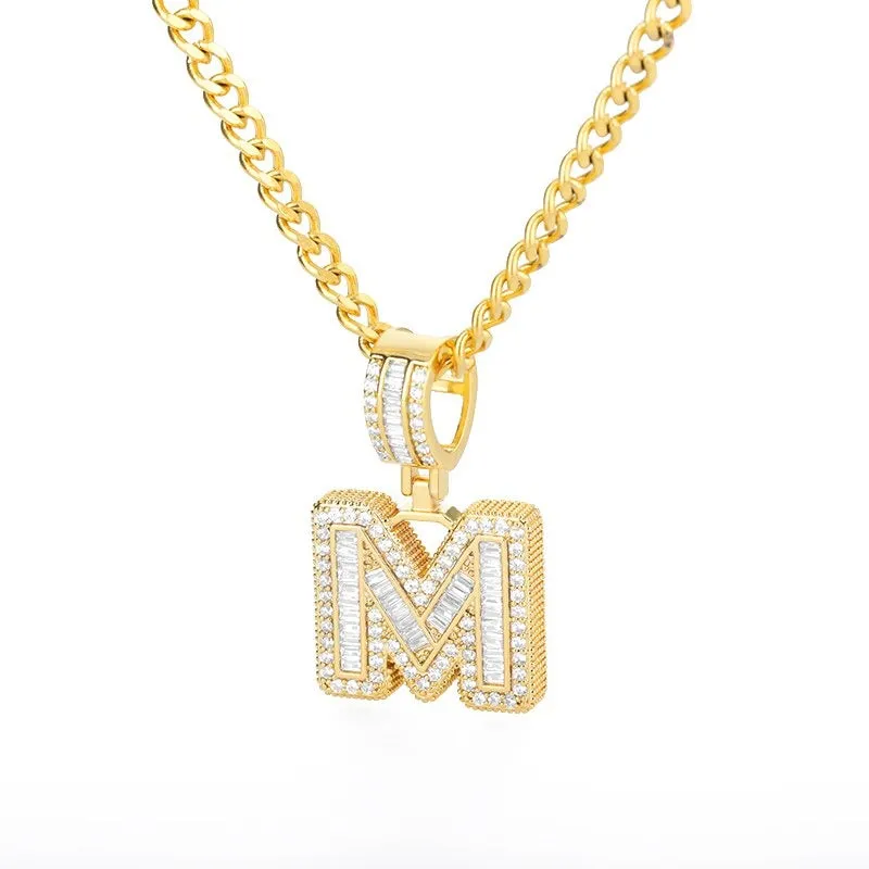 Silver Plated Zircon Bejeweled A-Z Initial Letter Pendant Necklaces