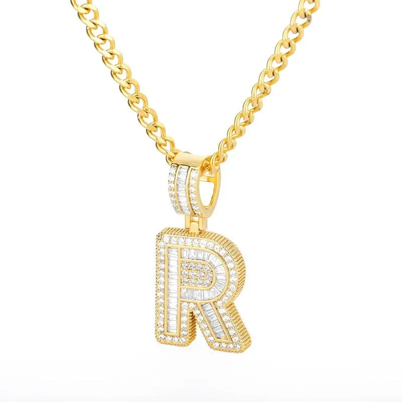 Silver Plated Zircon Bejeweled A-Z Initial Letter Pendant Necklaces