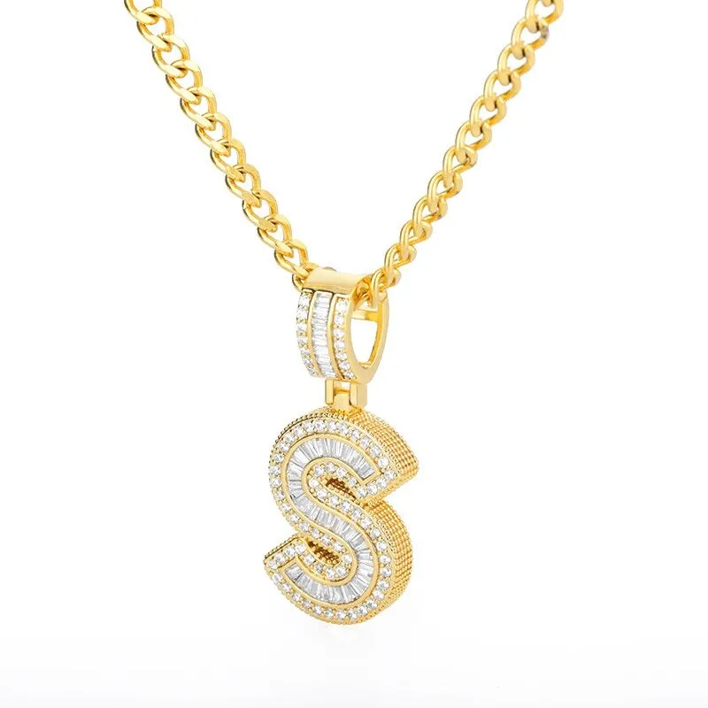Silver Plated Zircon Bejeweled A-Z Initial Letter Pendant Necklaces