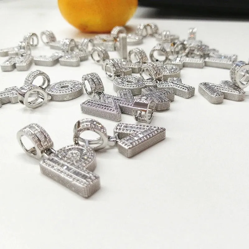 Silver Plated Zircon Bejeweled A-Z Initial Letter Pendant Necklaces
