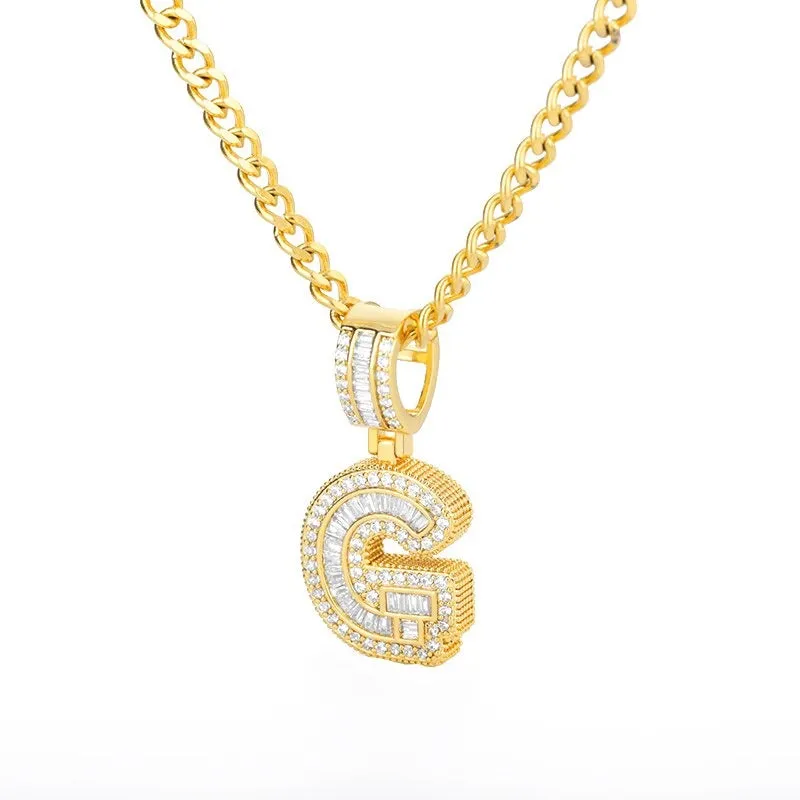 Silver Plated Zircon Bejeweled A-Z Initial Letter Pendant Necklaces
