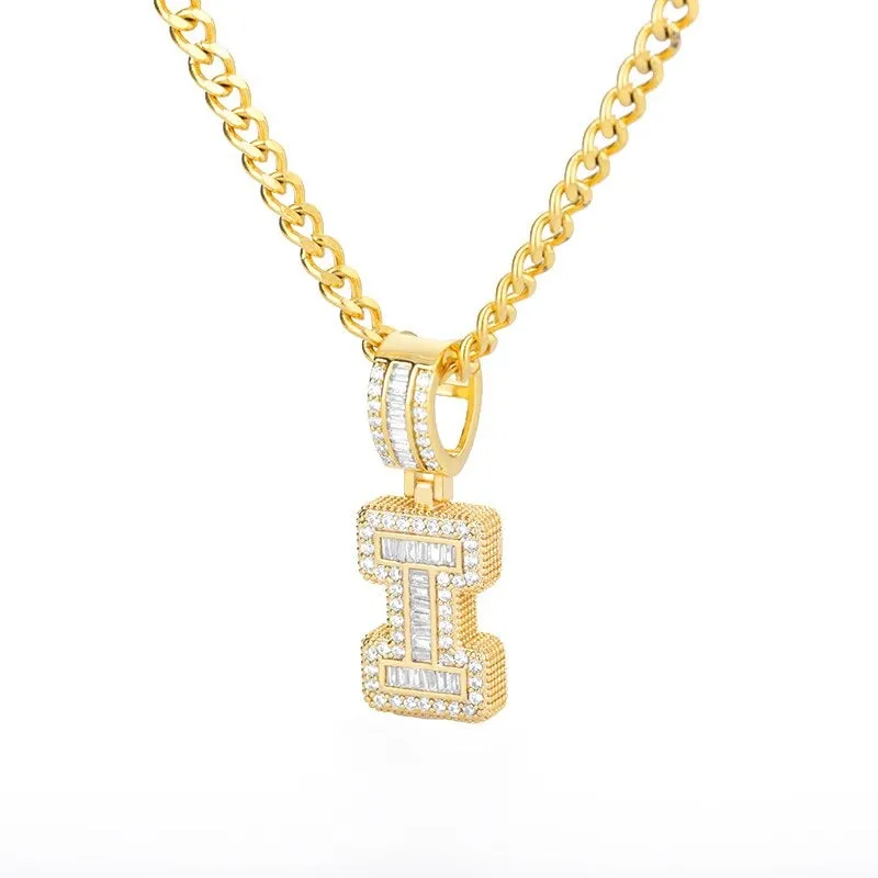 Silver Plated Zircon Bejeweled A-Z Initial Letter Pendant Necklaces