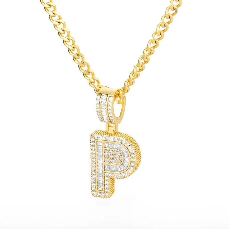 Silver Plated Zircon Bejeweled A-Z Initial Letter Pendant Necklaces