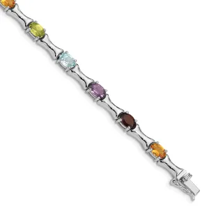 Silver Polished Finish Multi Gemstone Bracelet