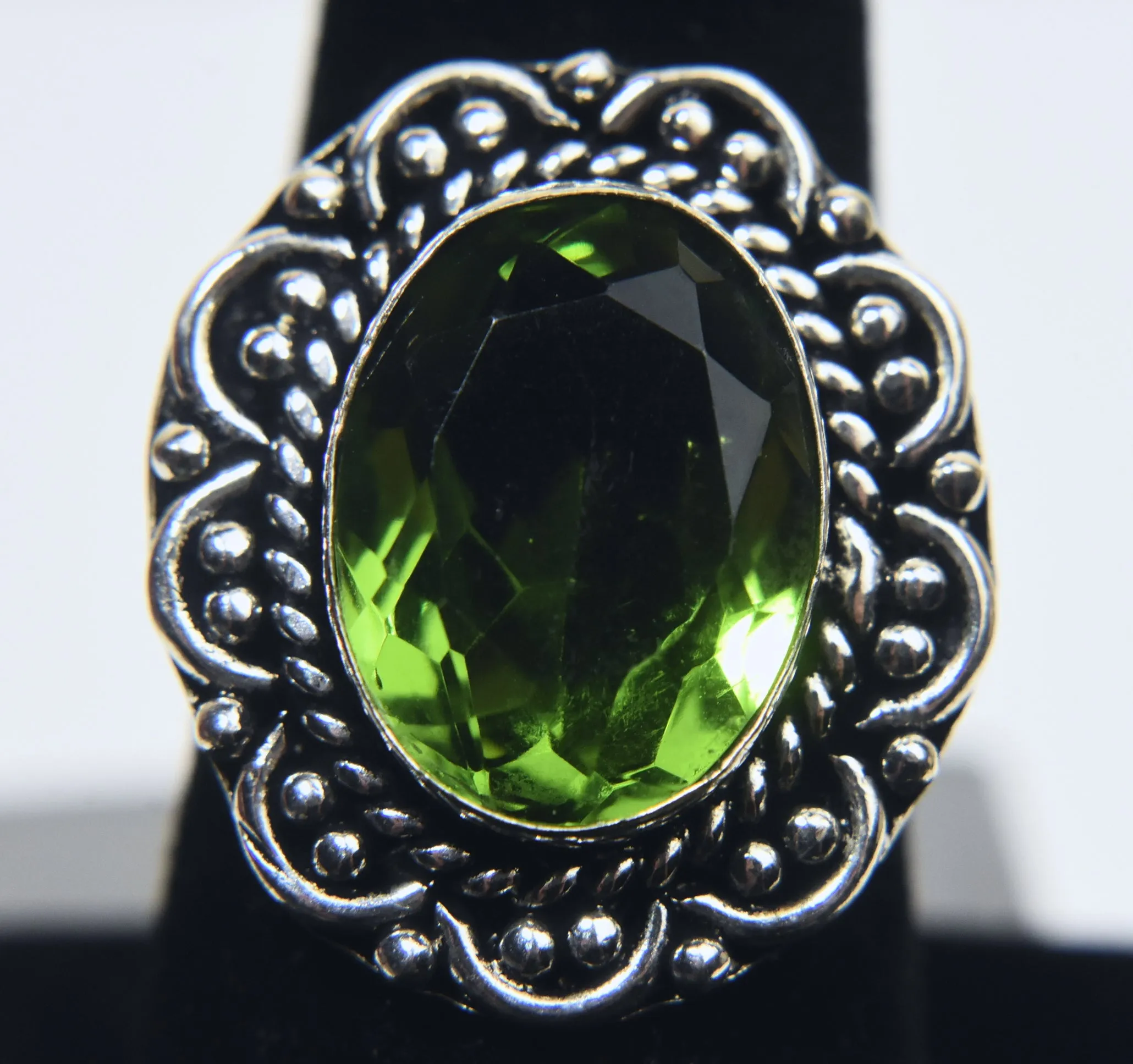 Silver Tone Metal Peridot Ring - Size 9