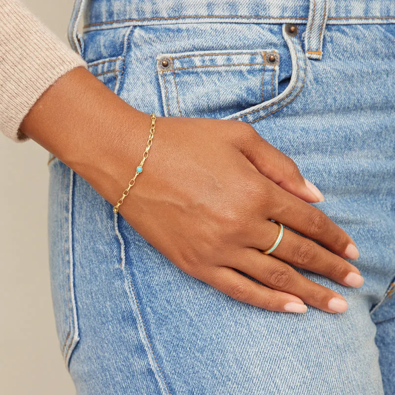 Small Edith Link Bracelet with Single Turquoise Bezel Accent