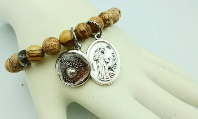 St. Francis Patron Saint of Animals Semi-precious Mala Bead Bracelet