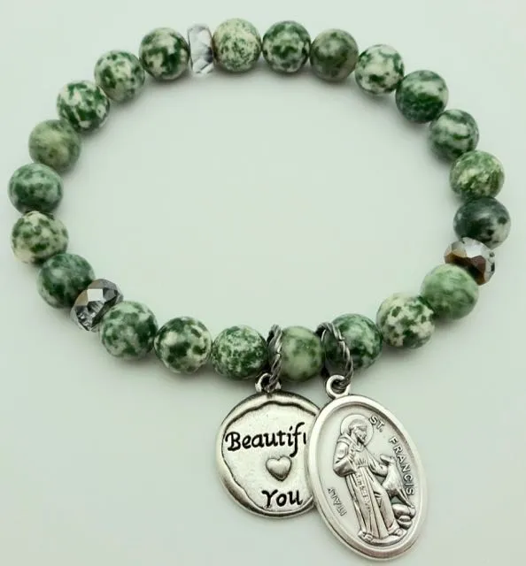 St. Francis Patron Saint of Animals Semi-precious Mala Bead Bracelet