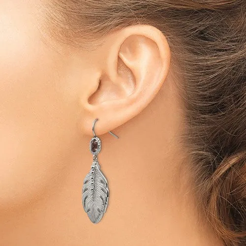 Stainless Steel Smoky Quartz Feather Earrings