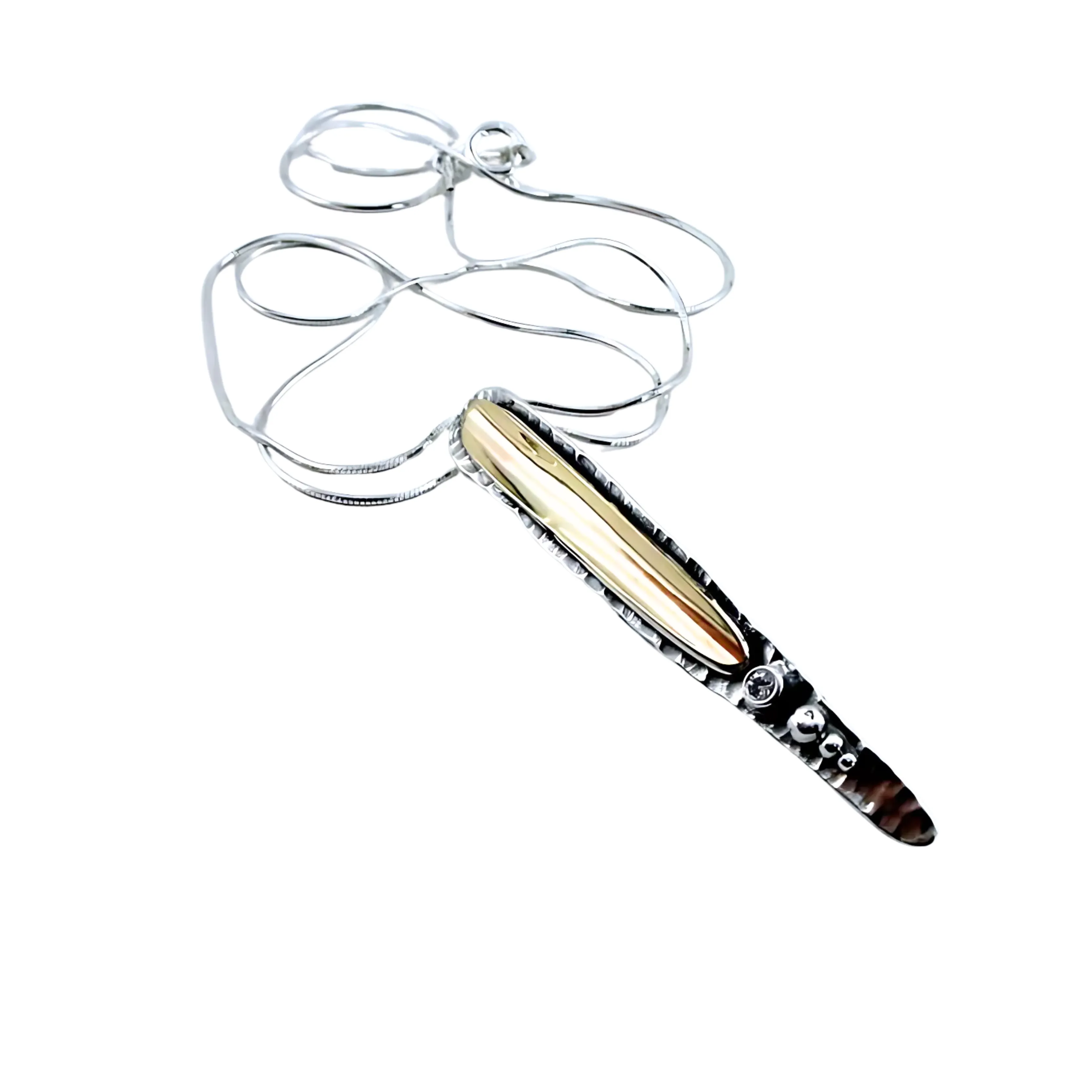 Sterling Silver & 9K Yellow Gold Pendant, and one Clear Zircon– Ready to Ship for Christmas
