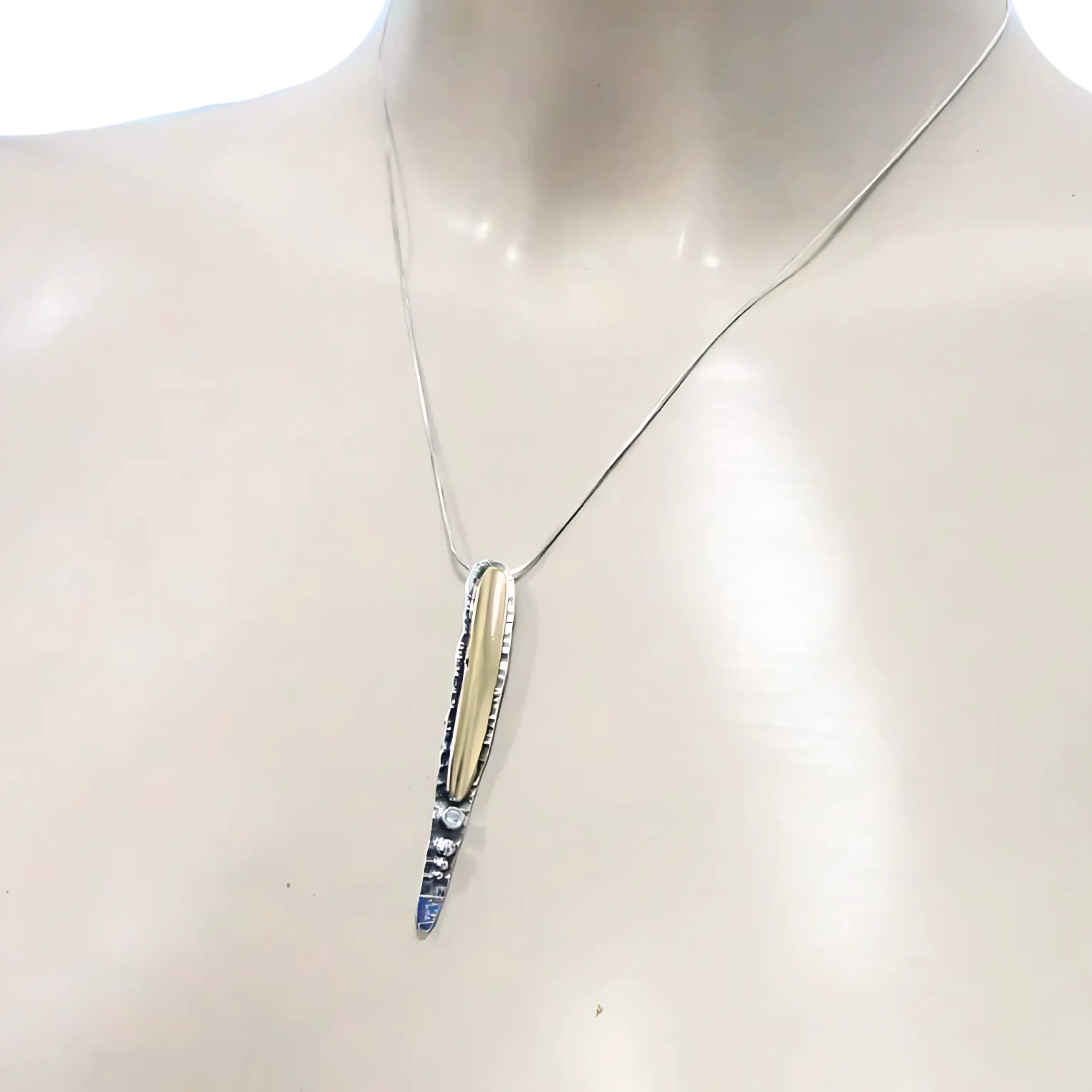 Sterling Silver & 9K Yellow Gold Pendant, and one Clear Zircon– Ready to Ship for Christmas