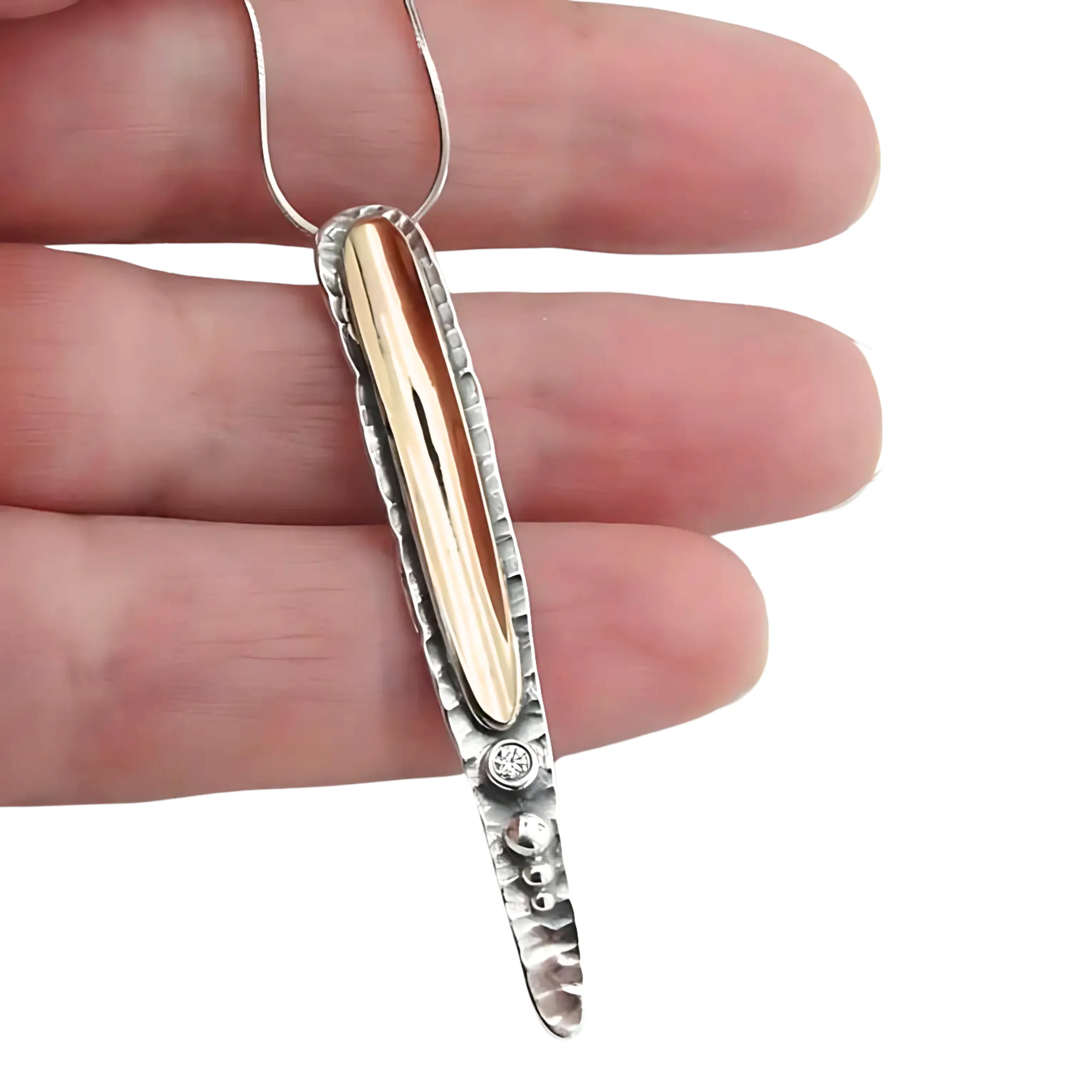 Sterling Silver & 9K Yellow Gold Pendant, and one Clear Zircon– Ready to Ship for Christmas