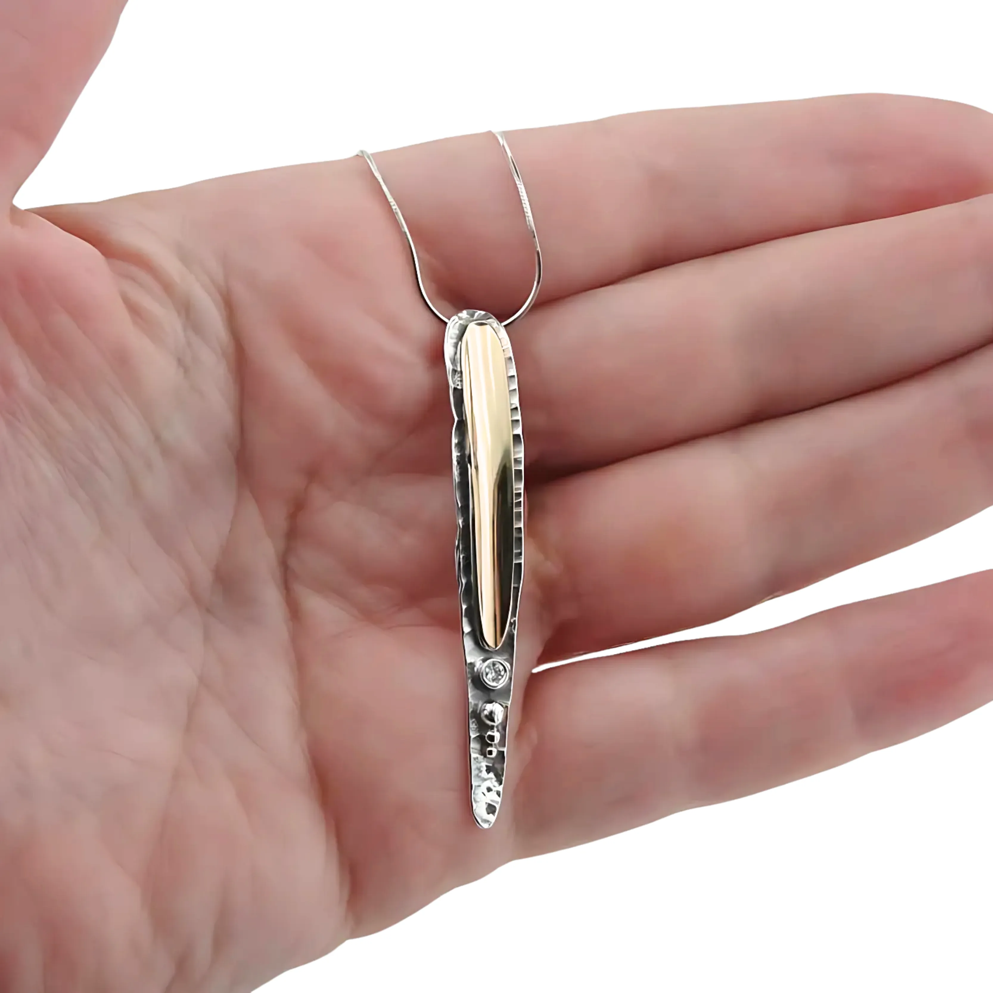 Sterling Silver & 9K Yellow Gold Pendant, and one Clear Zircon– Ready to Ship for Christmas
