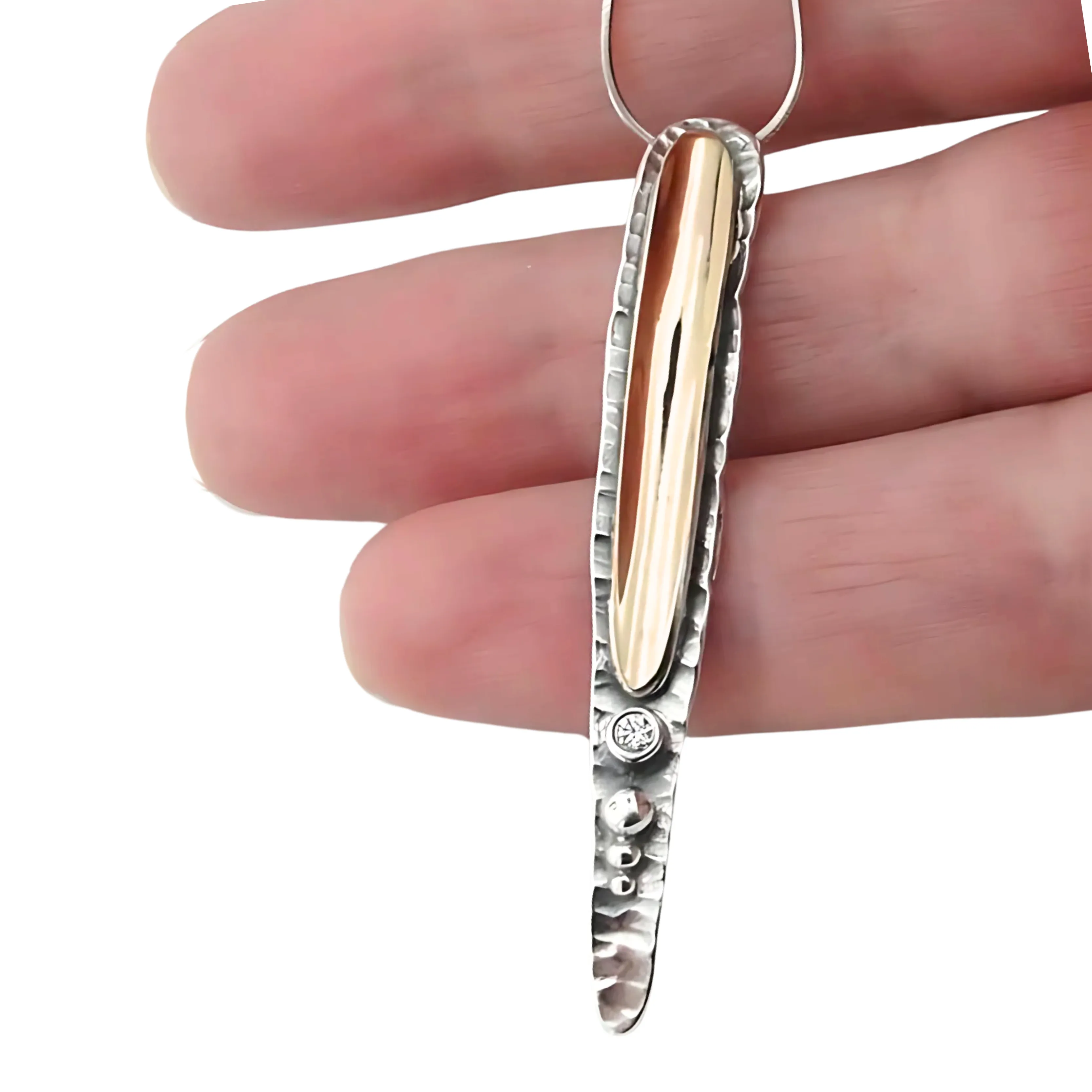 Sterling Silver & 9K Yellow Gold Pendant, and one Clear Zircon– Ready to Ship for Christmas