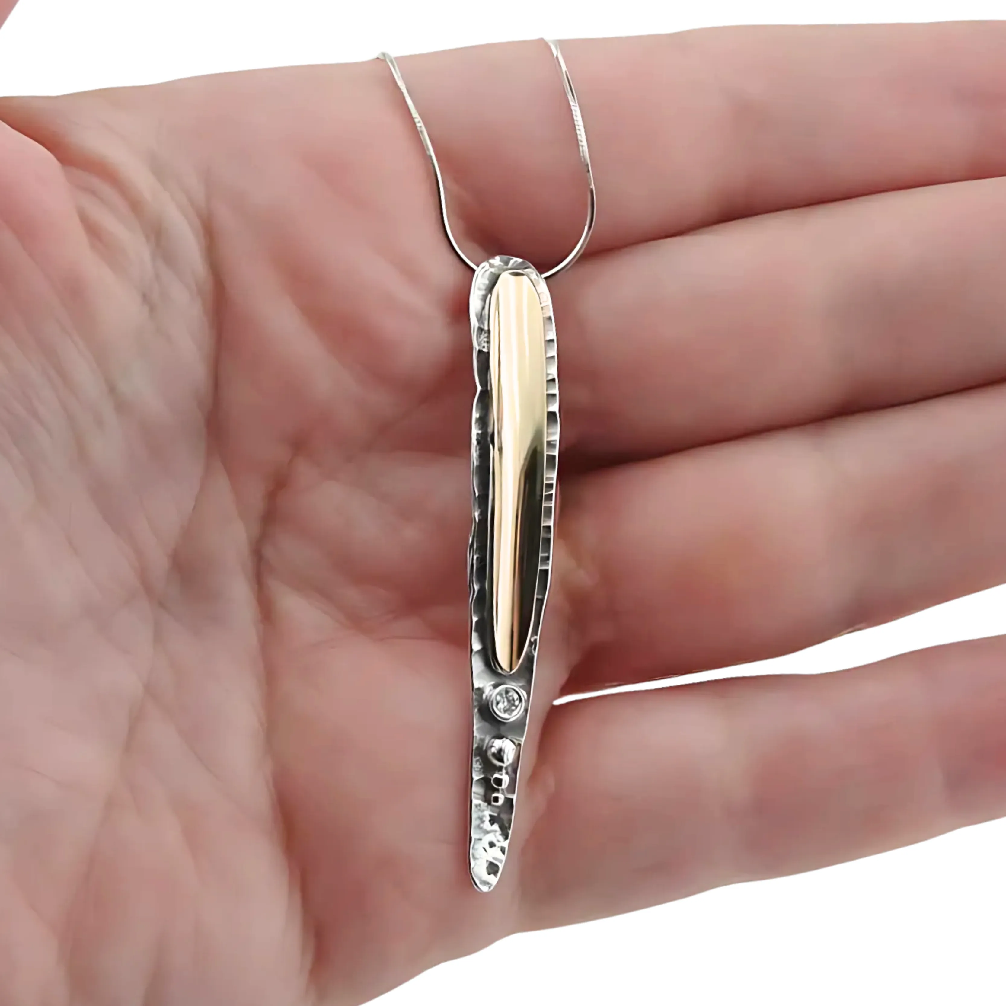 Sterling Silver & 9K Yellow Gold Pendant, and one Clear Zircon– Ready to Ship for Christmas