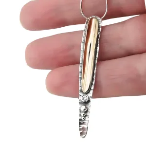 Sterling Silver & 9K Yellow Gold Pendant, and one Clear Zircon– Ready to Ship for Christmas