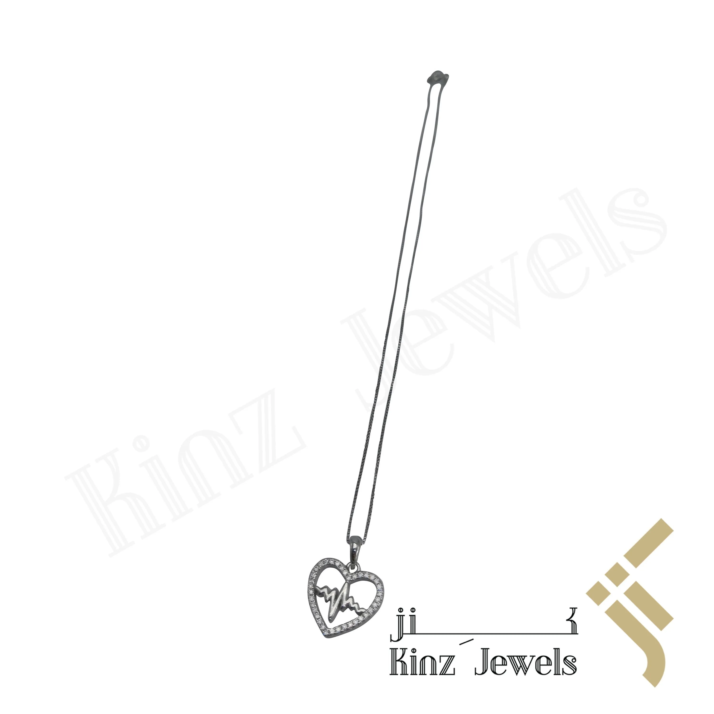 Sterling Silver Heartbeat Inside Zircon Heart Necklace