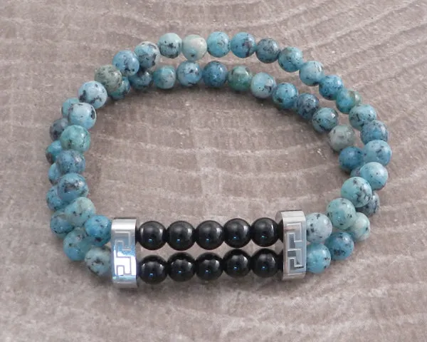 Stone & Steel Bead 2 Row Turquoise Bracelet