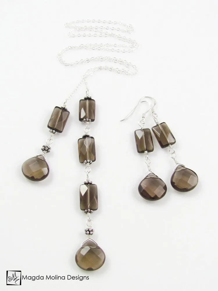 The Delicate Silver Chain Lariat With Faceted Smokey Quartz