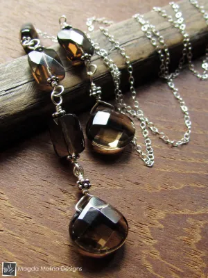 The Delicate Silver Chain Lariat With Faceted Smokey Quartz