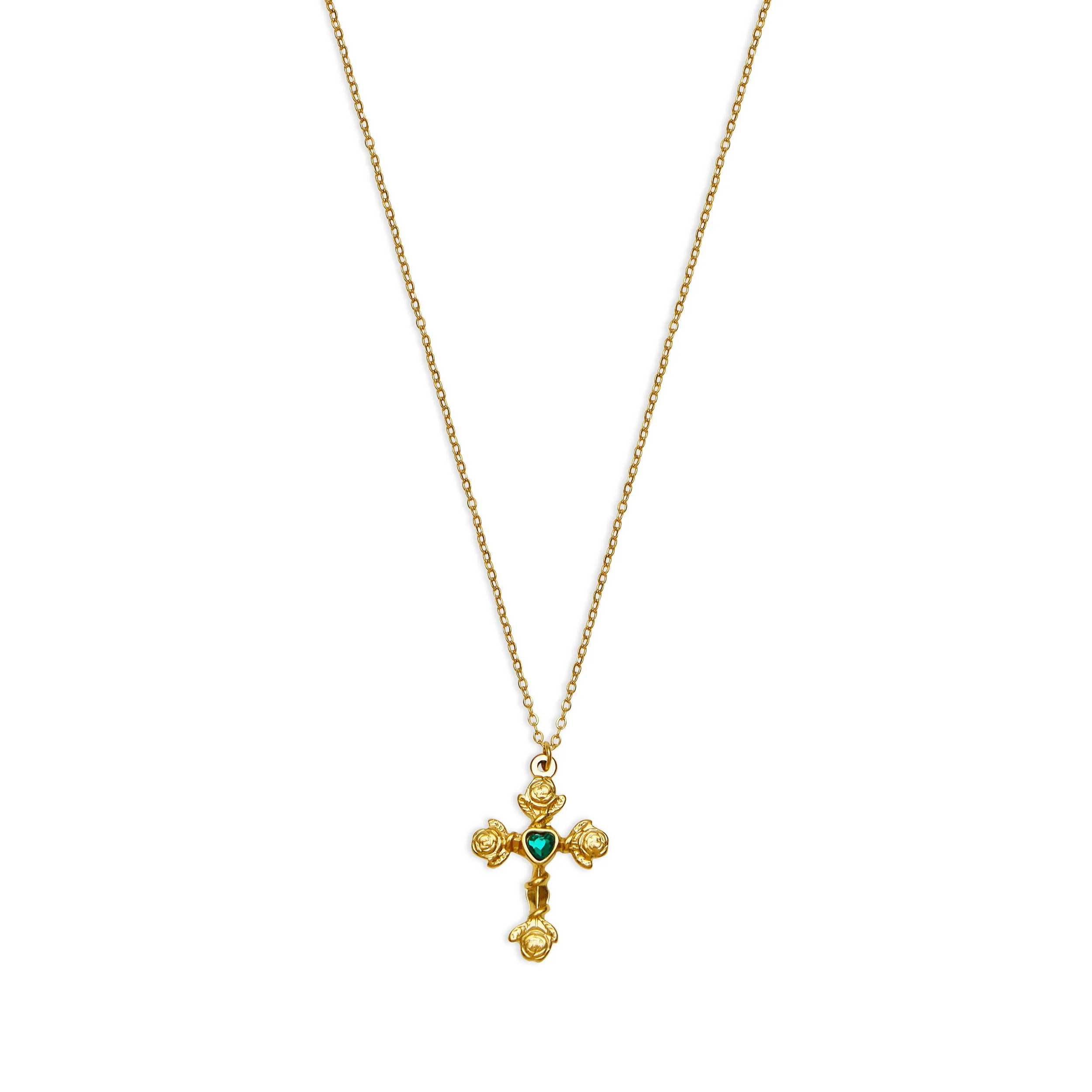 THE EMERALD HEART CROSS NECKLACE